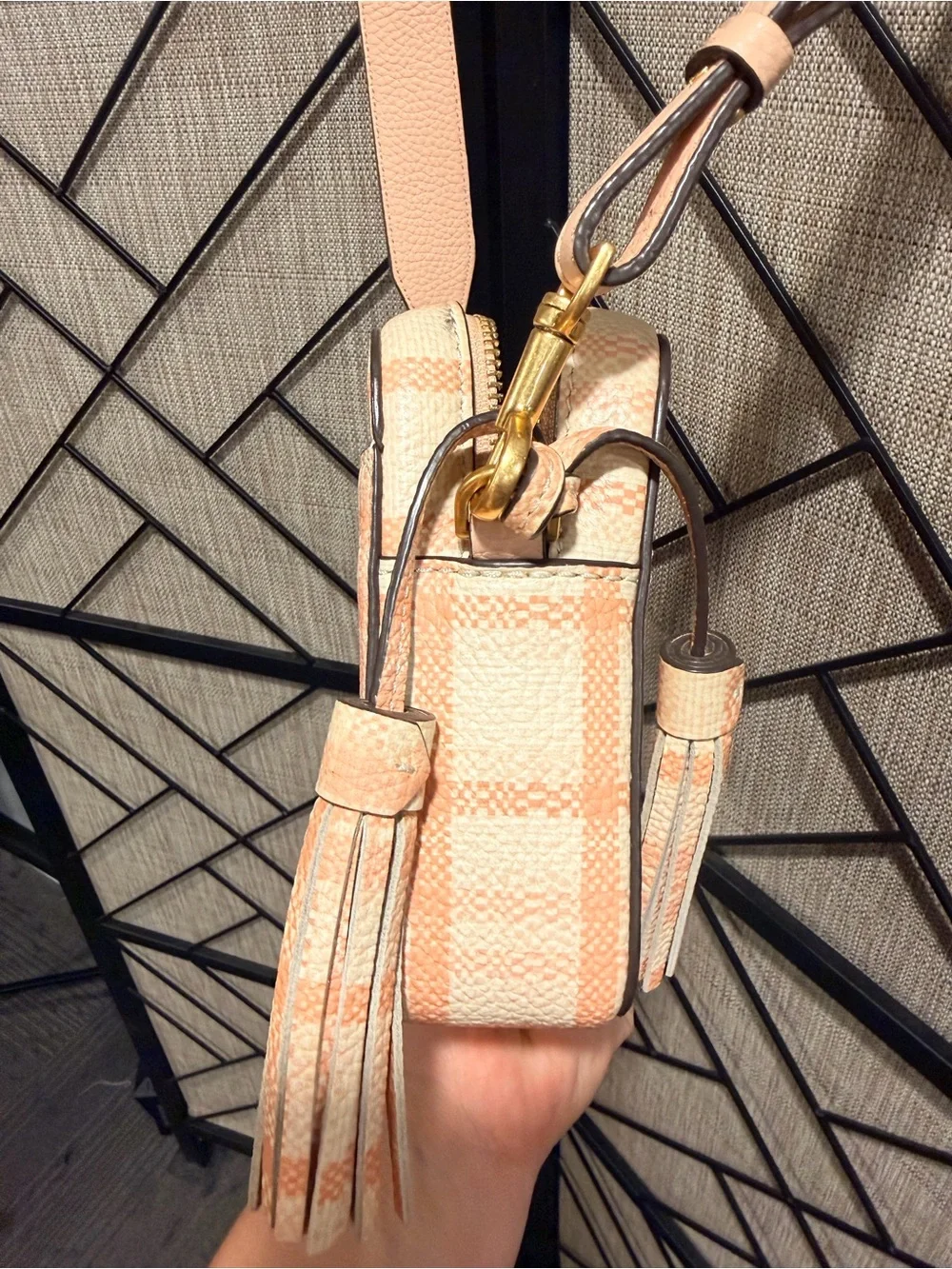 Tory Burch Pink Plaid Leather Crossbody Purse